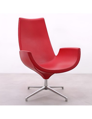 Fauteuil Beetle dossier haut en cuir rouge – piétement étoile chromé