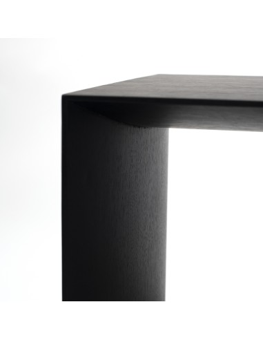 Détail de l'assise en chêne teinté du banc MUSEUM - noir et épuré