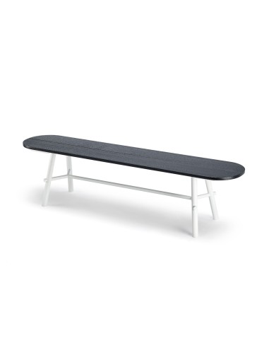 Banc contemporain Record avec assise noire texturée et pieds blancs, mobilier minimaliste