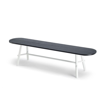 Banc contemporain Record avec assise noire texturée et pieds blancs, mobilier minimaliste