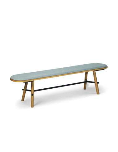 Banc design Record avec pieds en bois et assise rembourrée, finition chêne naturel ou noir, hauteur 450 mm