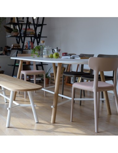 Table à manger blanche avec pieds en bois pour restauration ou réunion - record Living