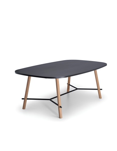 Table de réunion design noire avec plateau ovale et pieds bois clair – Record Living