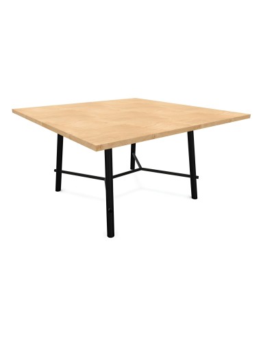 Table carrée 140cm en bois et acier - chêne naturel et acier noir RECORD LIVING