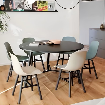 Table ronde noire pour réunion et restauration - design épuré minimaliste Record Living 2