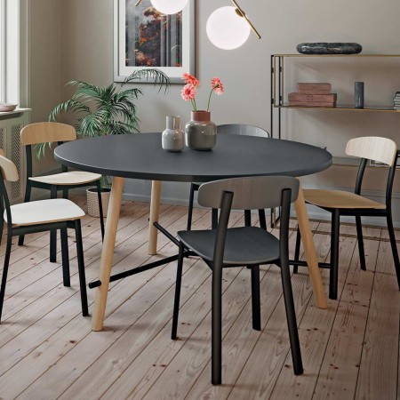 Table ronde pour salle restauration et pause, noire et en bois - Record LIving