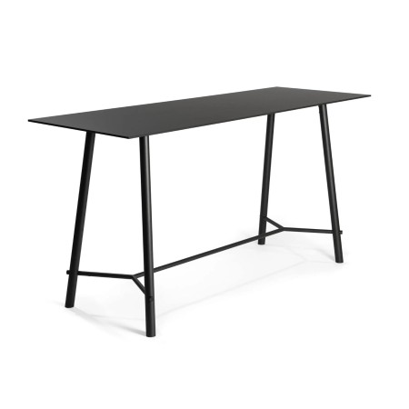 Table haute noire avec structure en métal – Vue en perspective du modèle Record Meeting