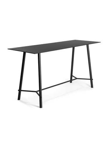 Table haute noire avec structure en métal – Vue en perspective du modèle Record Meeting