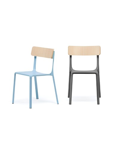 Chaises Ruelle en différents coloris - aluminium peint et dossier en bois