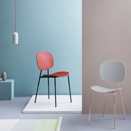 Tondina Pop jaune et grise avec piétmenet acier - salle de réunion design