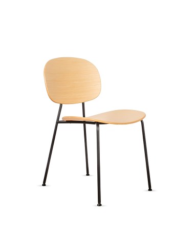 Chaise en bois Tondina 4 pieds en acier et assise en bois confortable et moderne