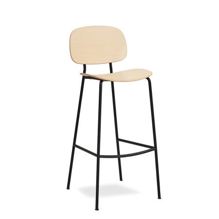 Tabouret de bar en bois et acier noir - chaleureux, accueillant pour restauration, salle de pause, cafétaria Tondina