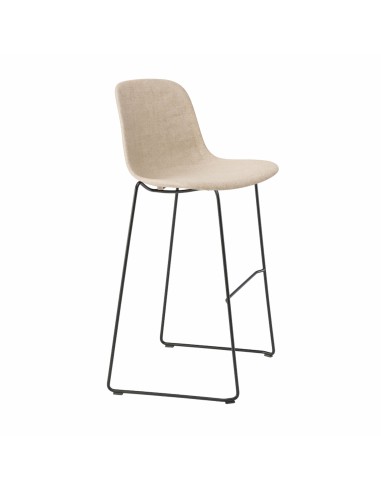 Tabouret bar tissu beige 76 cm piètement noir traîneau – Pure Loop Mono Bar