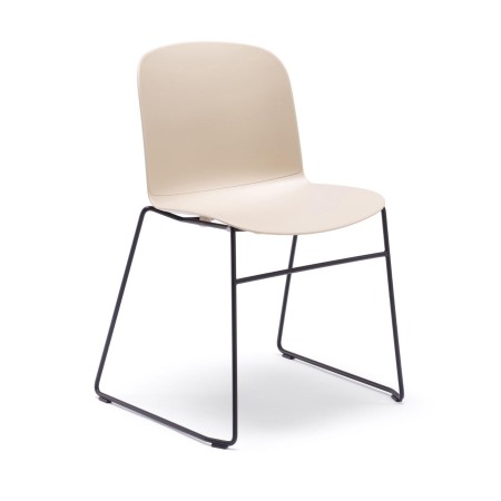 	relief-sled-chaise-plastique beige-piètement-métal noir