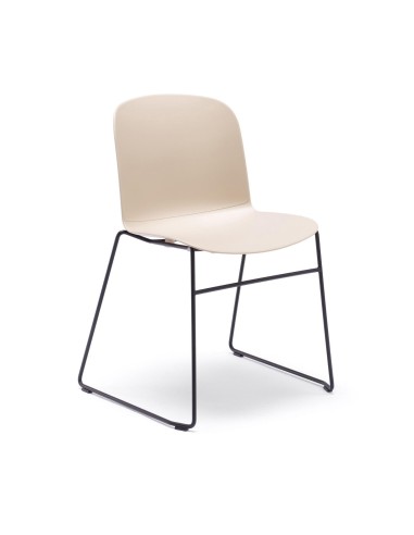 	relief-sled-chaise-plastique beige-piètement-métal noir