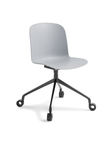 Chaise blanche minimaliste de bureau - coque monobloc en plastique confortable et pieds avec roulettes Relief