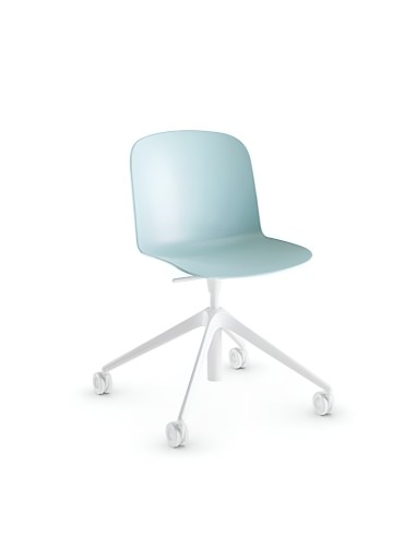 Chaise de bureau à roulettes avec assise en plastique bleu - pieds blancs Relief