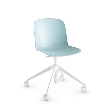 Chaise de bureau à roulettes avec assise en plastique bleu - pieds blancs Relief