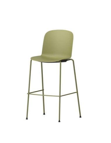 Tabouret hauteur cuisine Relief avec coque en plastique verte et piétement acier