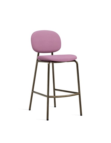 Tabouret hauteur îlot de cuisine rembourrée - tissu rose et laiton antique