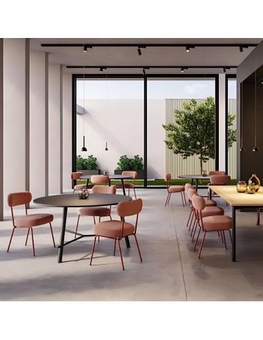 Chaise rembourrée Takumi avec piètement en acier et assise confortable rose - restauration, salle de pause