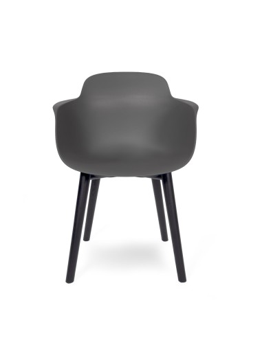 Chaise Sicla en bois teinté noir et plastique noir pour salle d'attente