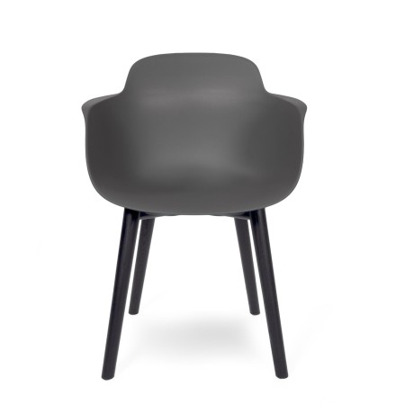 Chaise Sicla en bois teinté noir et plastique noir pour salle d'attente