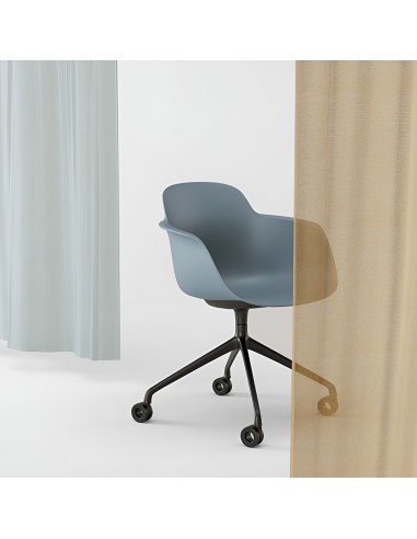 Chaise à roulettes pivotante en plastique coque confortable bleu et acier peint - Sicla