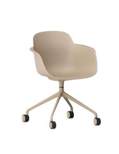 Chaise de bureau Sicla en beige pour espace de travail - roulettes, plastique confortable, acier