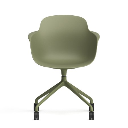 Chaise Sicla verte en plastique coque ergonomique et acier avec roulettes