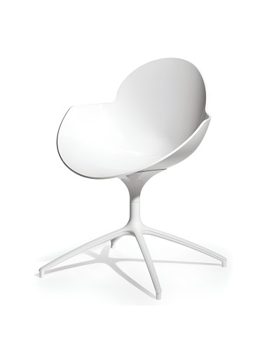 Chaise Cookie pivotante avec coque en plastique blanc et base aluminium blanche