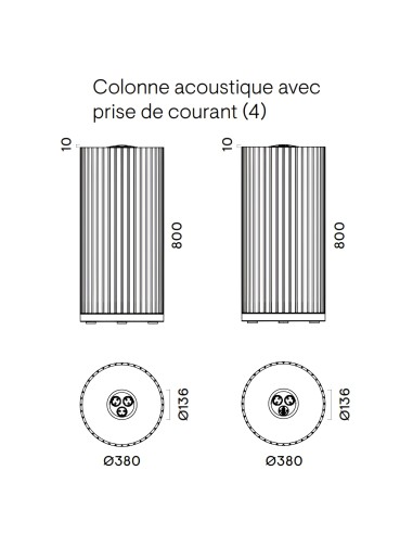 Dimensions Colonne acoustique avec prises PARTHOS