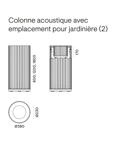Dimensions colonne acoustique avec jardinière en feutre PARTHOS