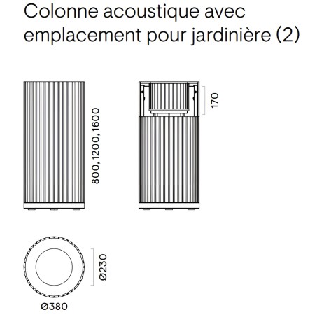 Dimensions colonne acoustique avec jardinière en feutre PARTHOS