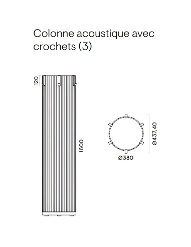 Dimensions colonne acoustique en feutre avec crochets PARTHOS
