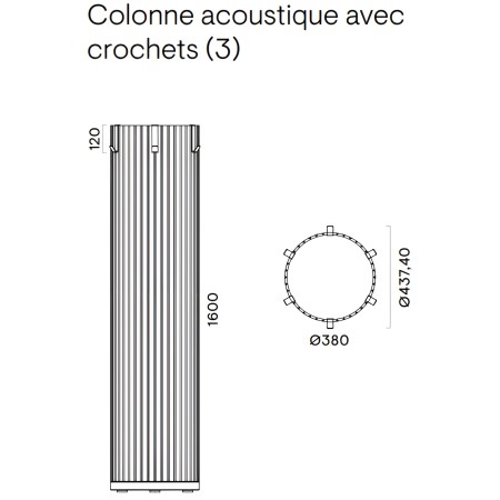 Dimensions colonne acoustique en feutre avec crochets PARTHOS