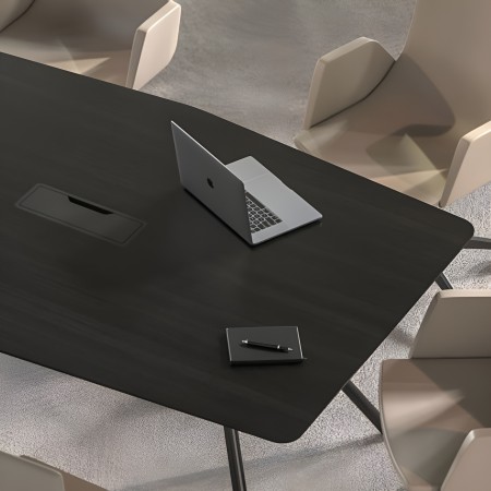 Table noire de conférence en bois avec passe câble - réunion connectée moderne
