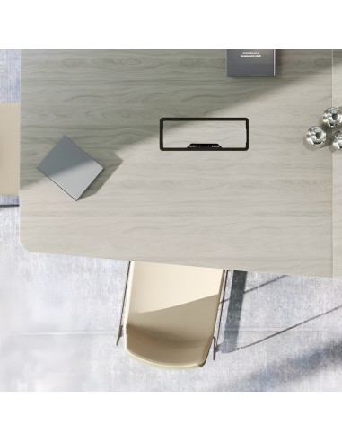 Table de conférence ARQUS contemporaine avec passe câble - bois et métal