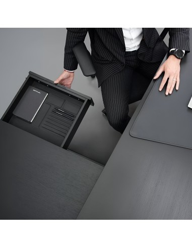 Tiroir de rangement du bureau ARQUS en cuir et bois - haut de gamme direction