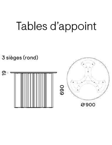 Dimensions de la table basse ZooZoo 3 places
