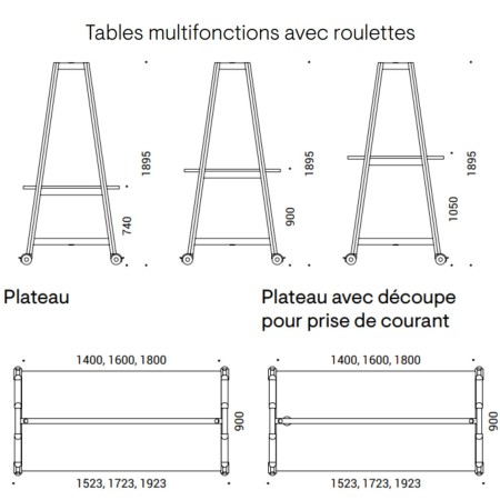 Dimensions des unités supplémentaires pour table Nova Wood Multipurpose