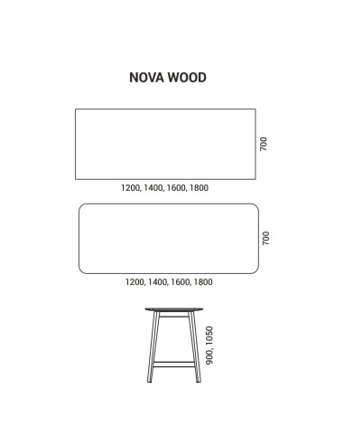 Dimensions de la table haute NOVA Wood