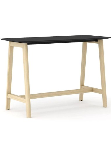 Table haute NOVA Wood en bois clair avec plateau noir – design