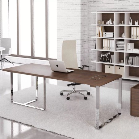 Bureau de direction noir design moderne PLANA avec passe câbles 2