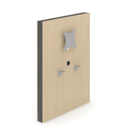 Panneau bois clair avec support écran mural et prises intégrées MEDIA