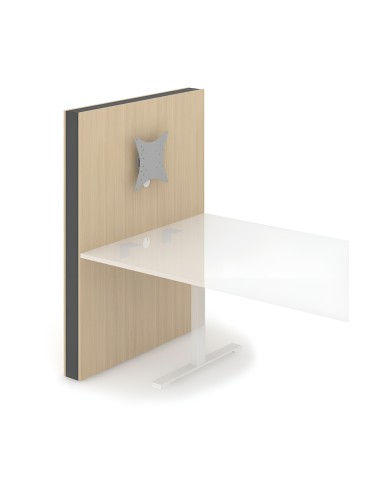 Poste de travail MEDIA avec cloison bois clair et support écran intégré