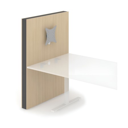 Poste de travail MEDIA avec cloison bois clair et support écran intégré