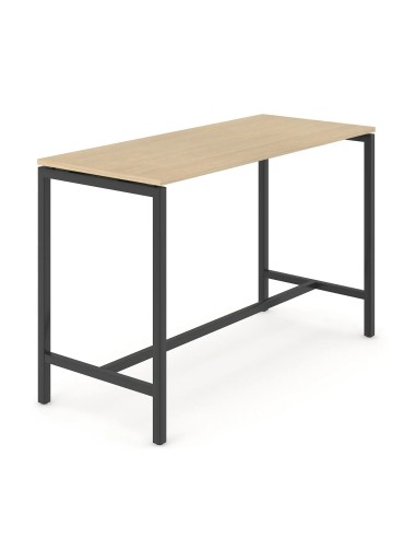 Table haute rectangulaire en bois clair avec structure métallique noire
