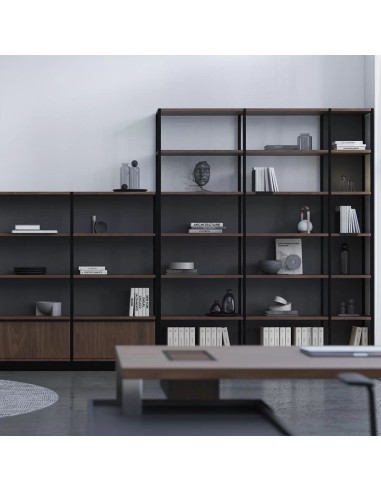 Bibliothèque murale moderne avec étagères noires et mobilier de réunion design COMBUS
