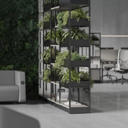 Etagère MODULAIRE COMBUSnoire avec plantes vertes